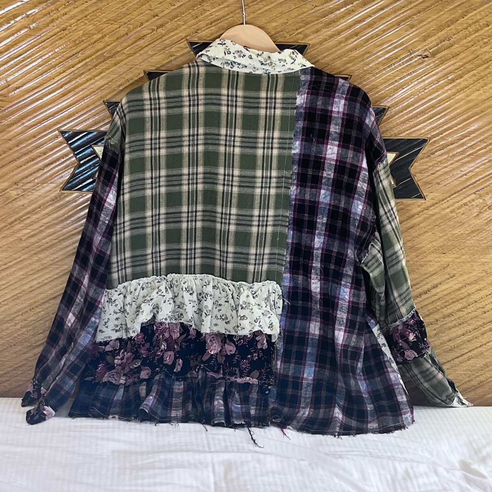 POL Multicolor Plaid Patchwork Button Down Ruffle… - image 4